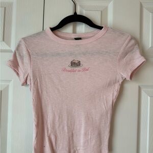 Pink Graphic Tee with Pancake Design